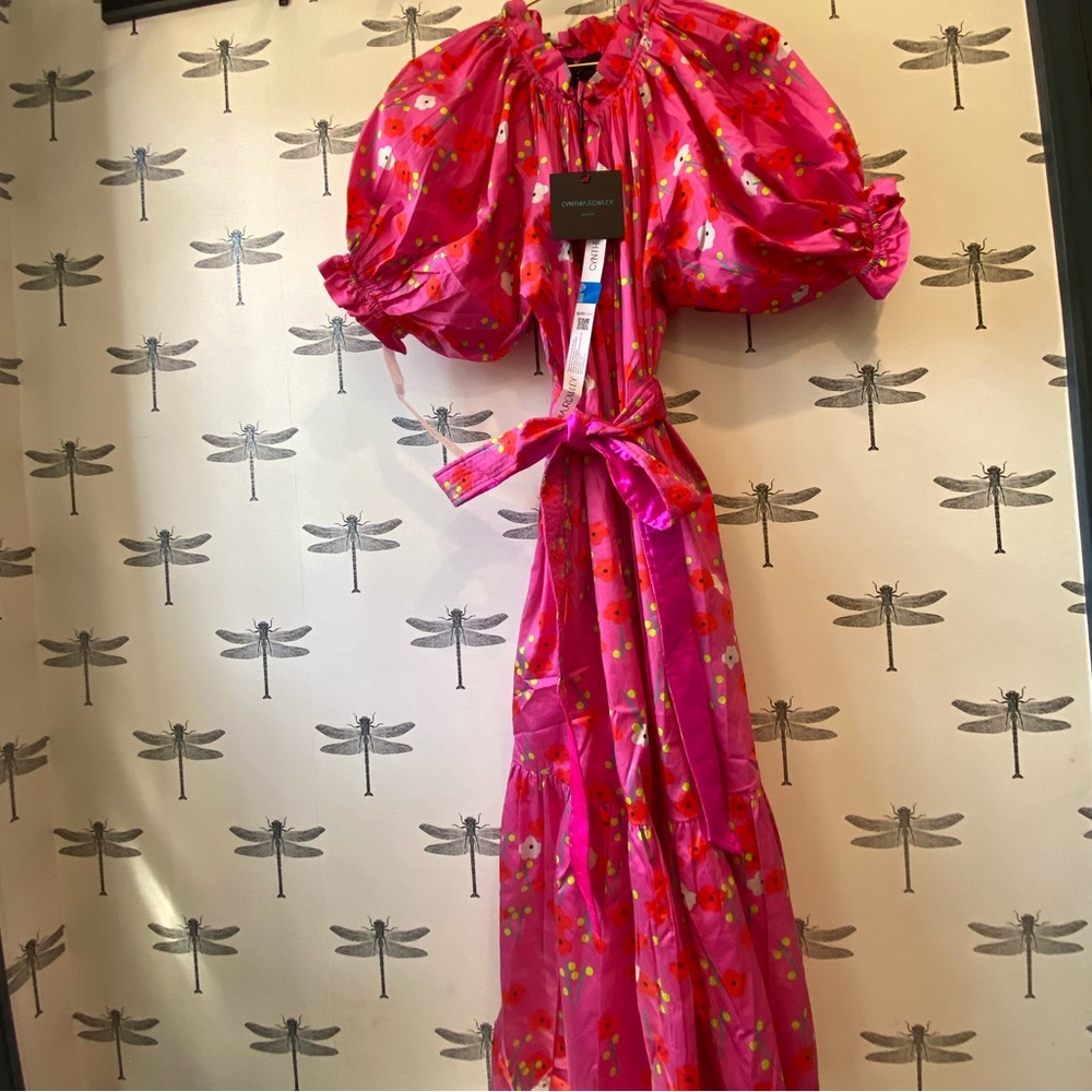 Cynthia Rowley red and pink floral printed cotton dress NWT